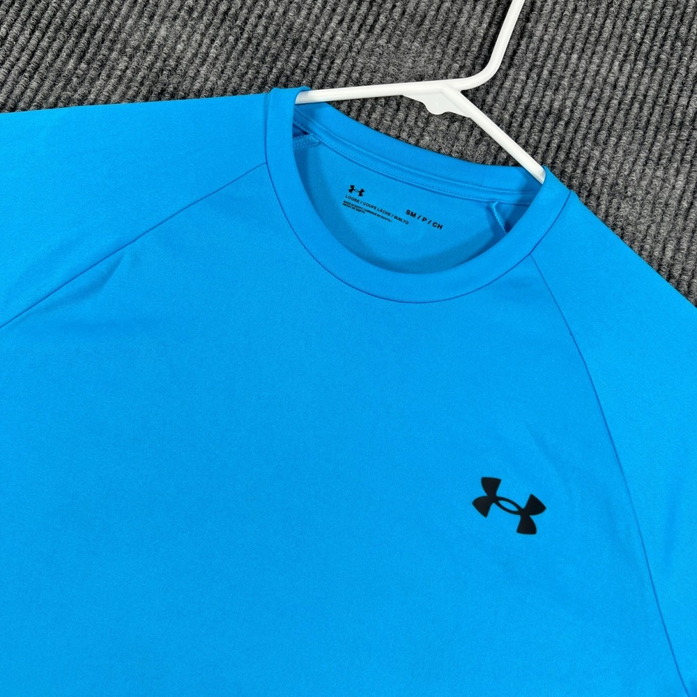 Under Armour Shirt Mens Small Blue Short Sleeve Loose Fit Athletic Training